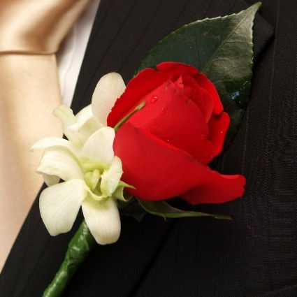 Red Rose & White Orchid Boutonniere