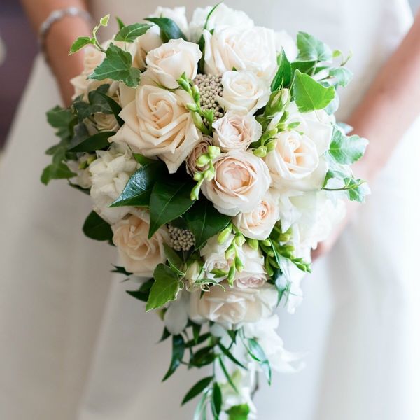 Neutral-Toned Cascading Bridal Bouquet